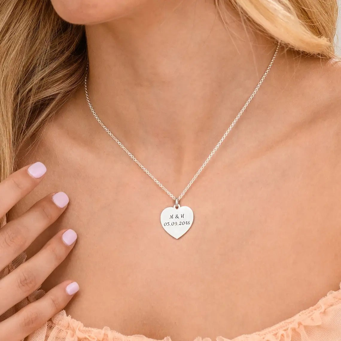 Heart Necklace with Personalized Engraving