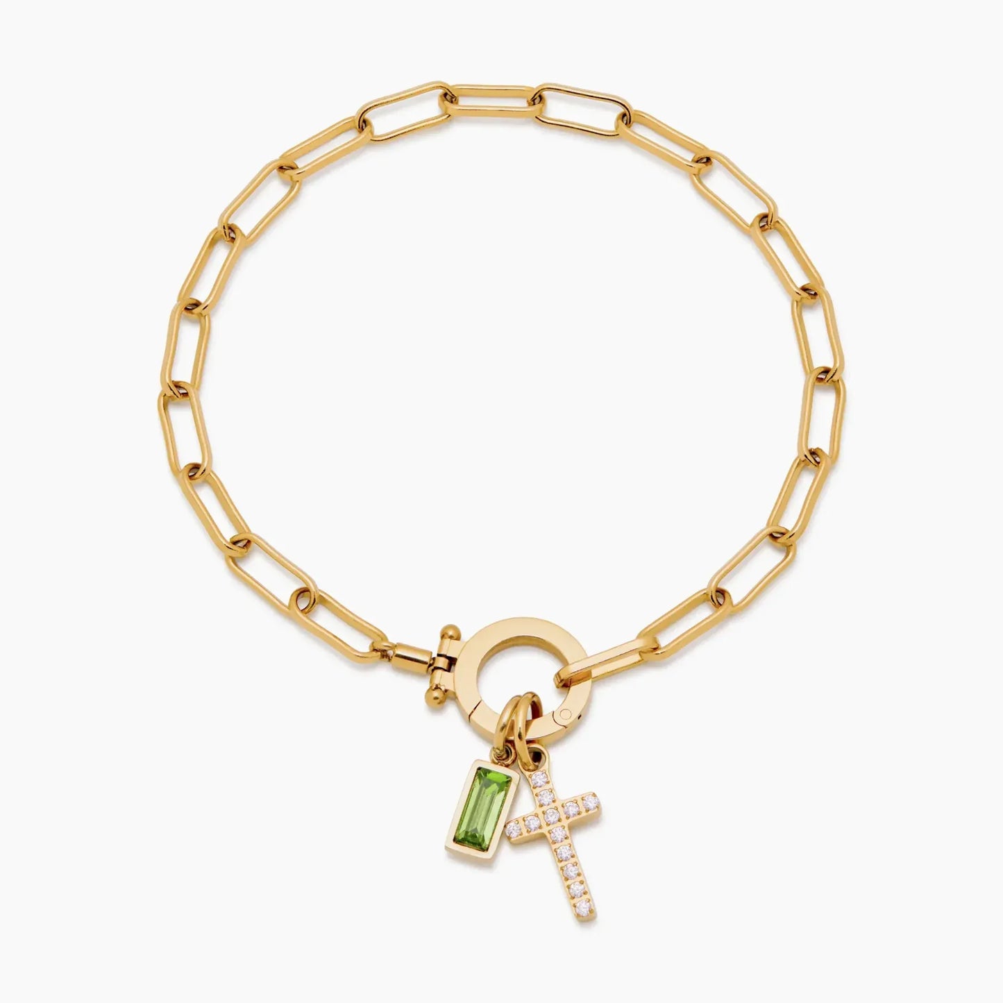 Geboortesteen Kruis Bedel Schakel Armband