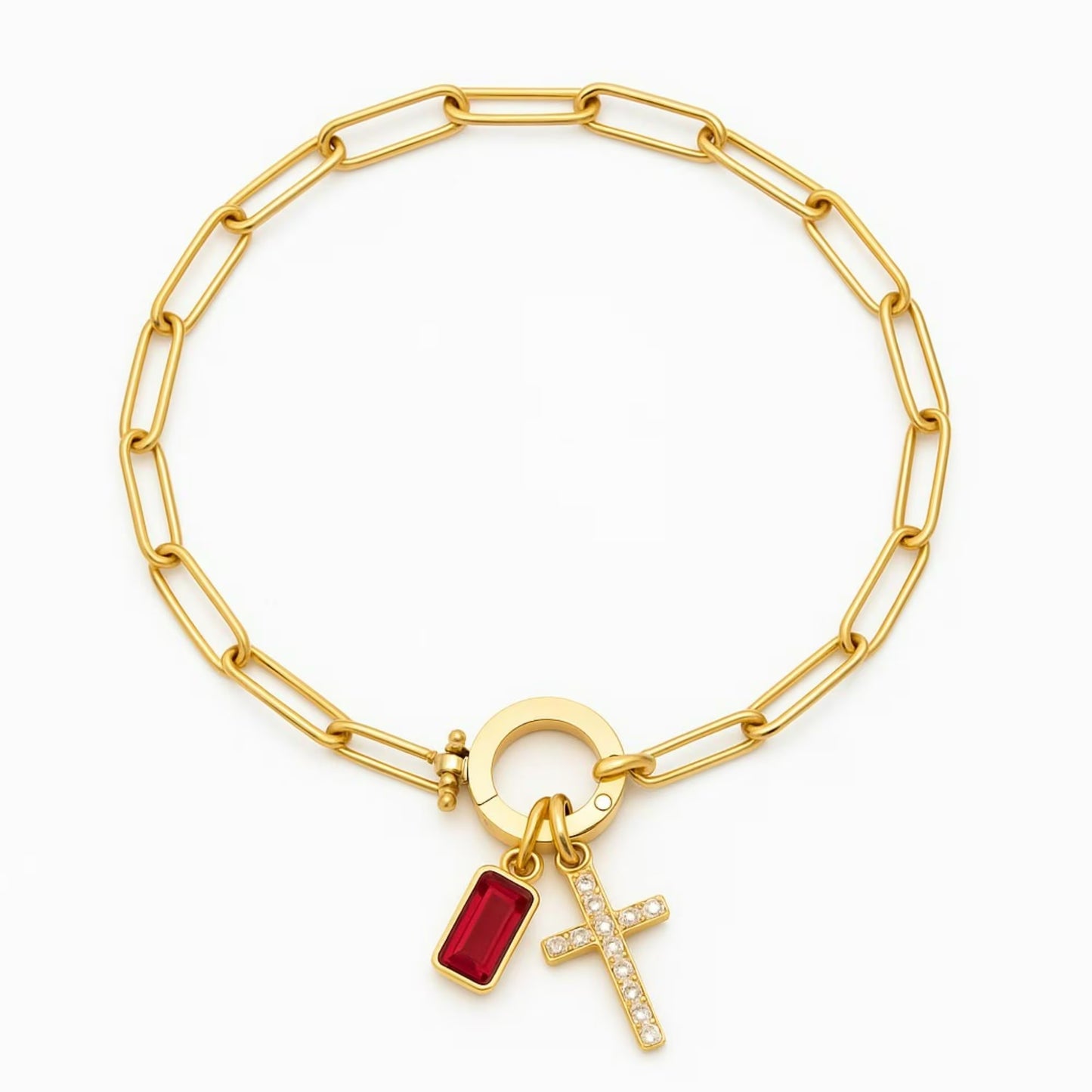 Geboortesteen Kruis Bedel Schakel Armband