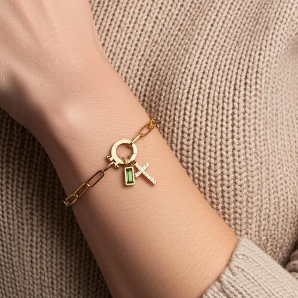 Geboortesteen Kruis Bedel Schakel Armband