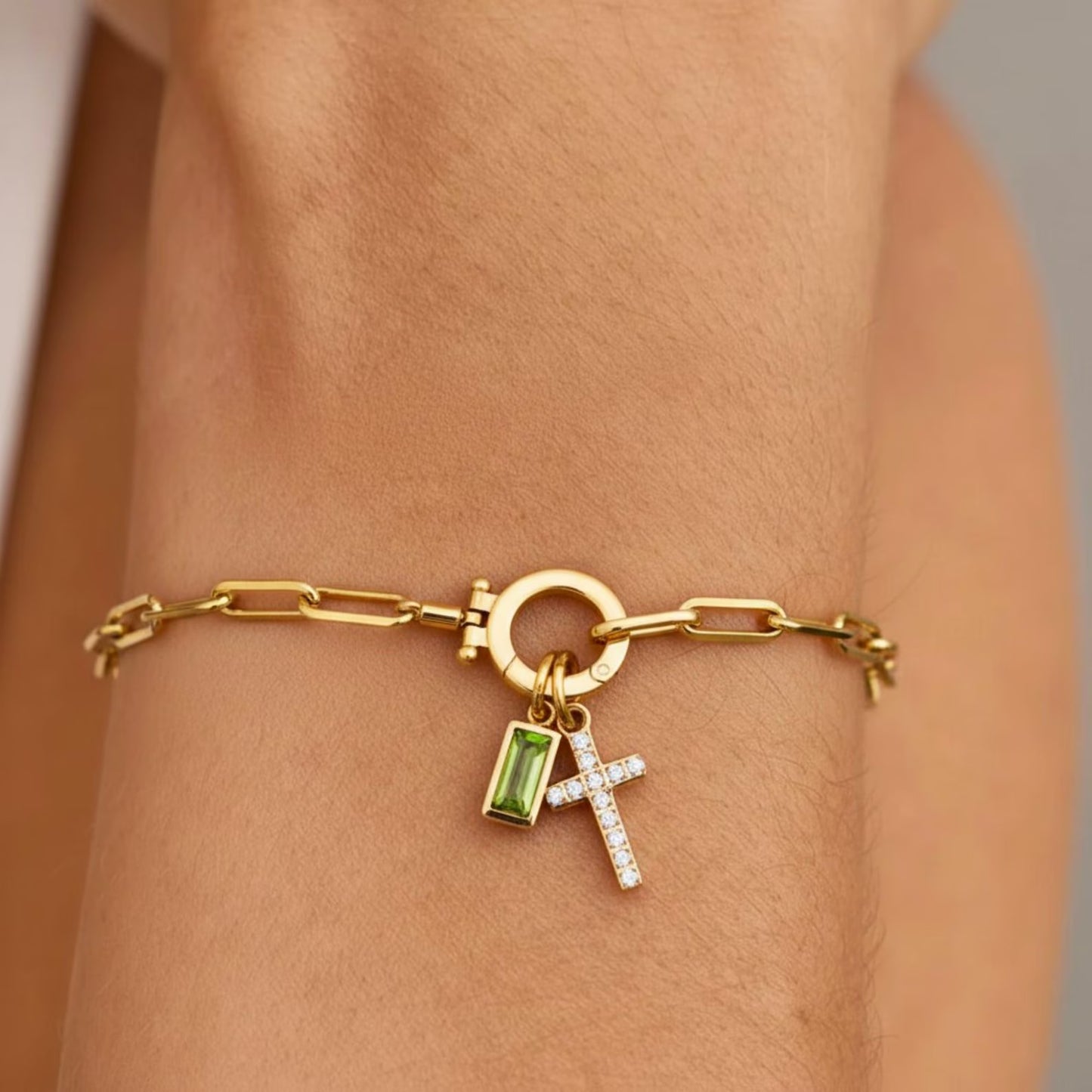 Geboortesteen Kruis Bedel Schakel Armband