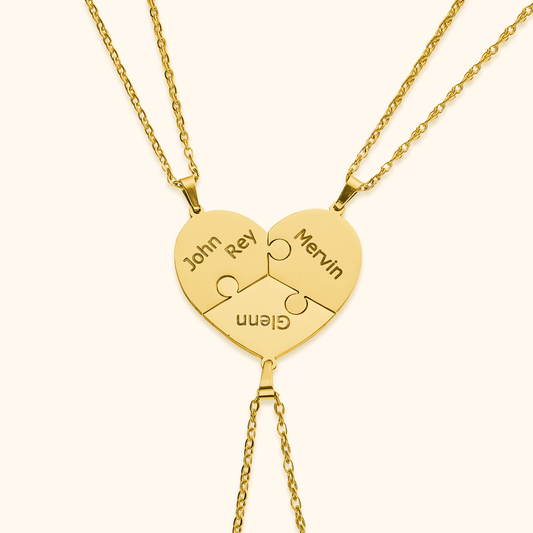 Hart Puzzel Ketting met Gegraveerde Namen